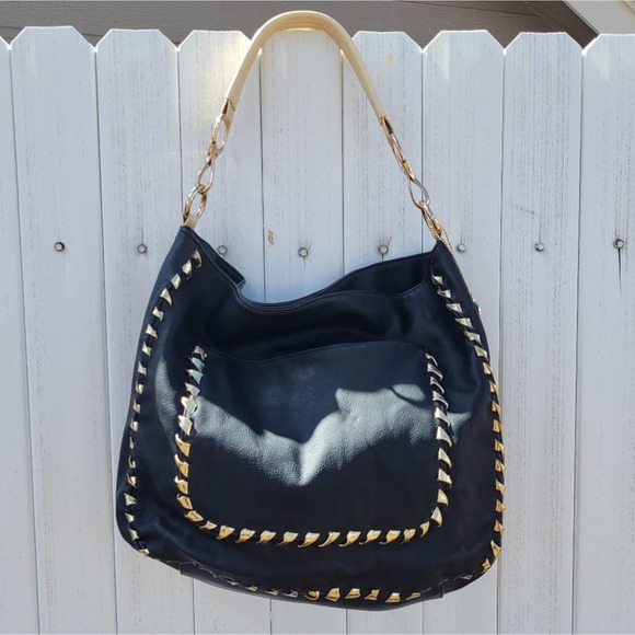 Big Buddha Handbags - Big Buddha Black & Gold Trim Shoulder Bag